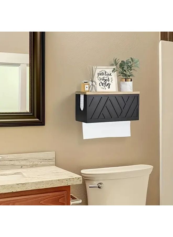 Black Wall Mounted Tissue Dispenser With Lid Bathroom Kitchen Toilet Paper Holder Space Saving Vertical Design Easy Install - Image 1